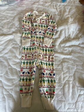 Hanna Andersson Cream Holiday Elf-Print One-Piece Pajamas
